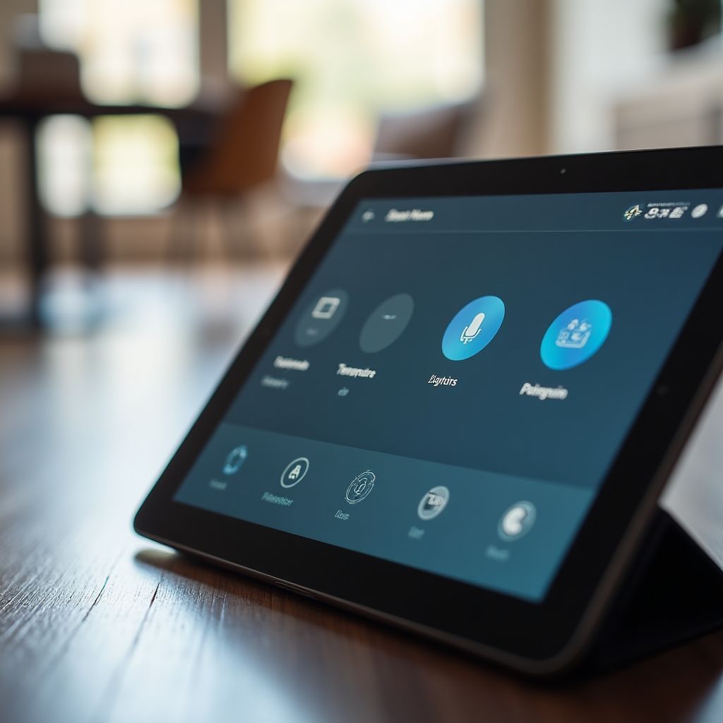 Een tablet die de slimme functies in een hotelkamer bestuurt