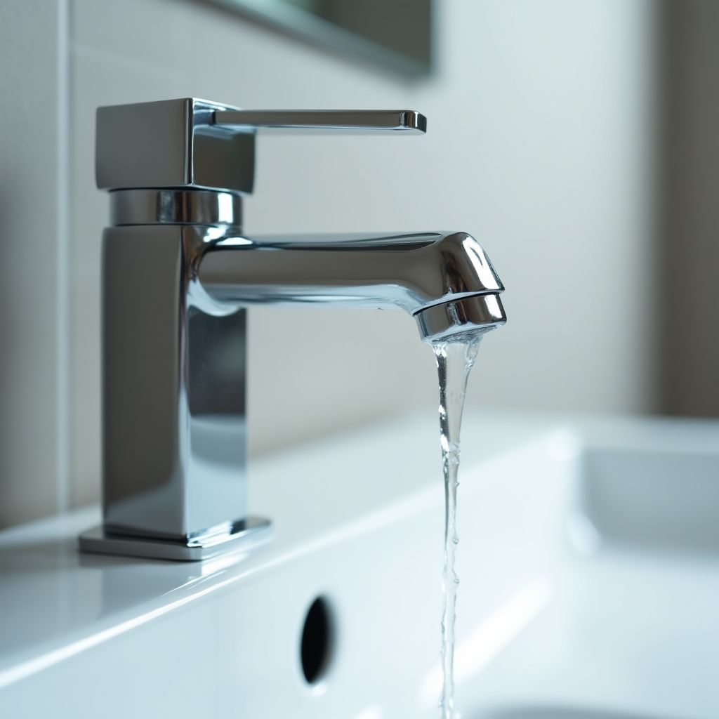 Een stijlvolle waterbesparende kraan in een hotelbadkamer